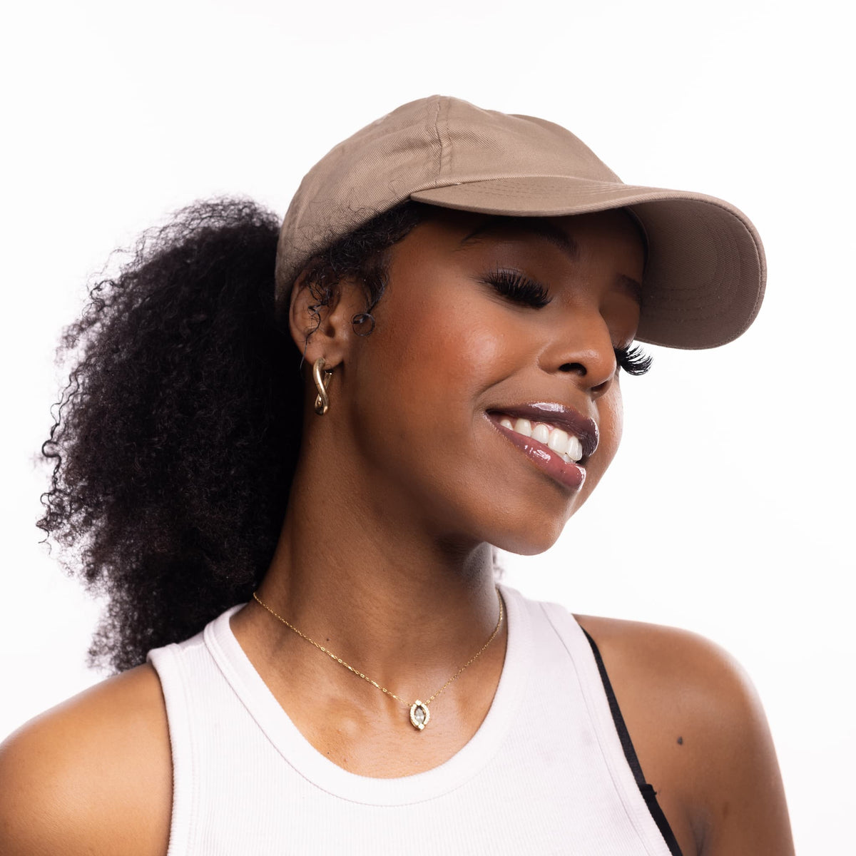 Only Curls Satin Lined Baseball Hat  - Beige - Only Curls