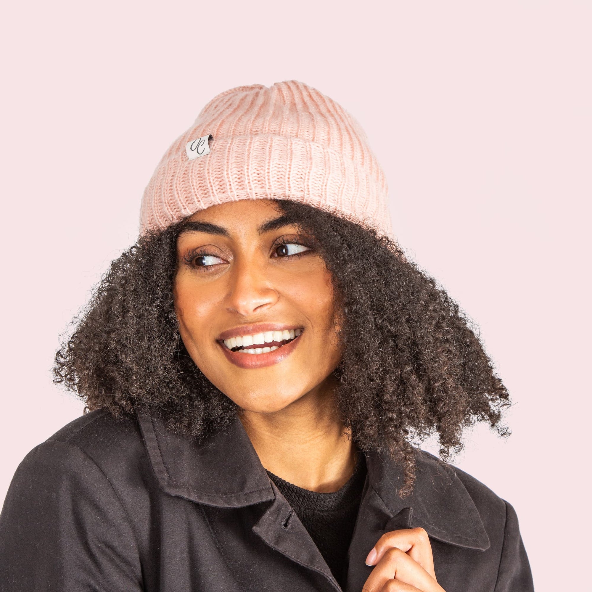 Only Curls Pink Satin Lined Knitted Beanie Hat
